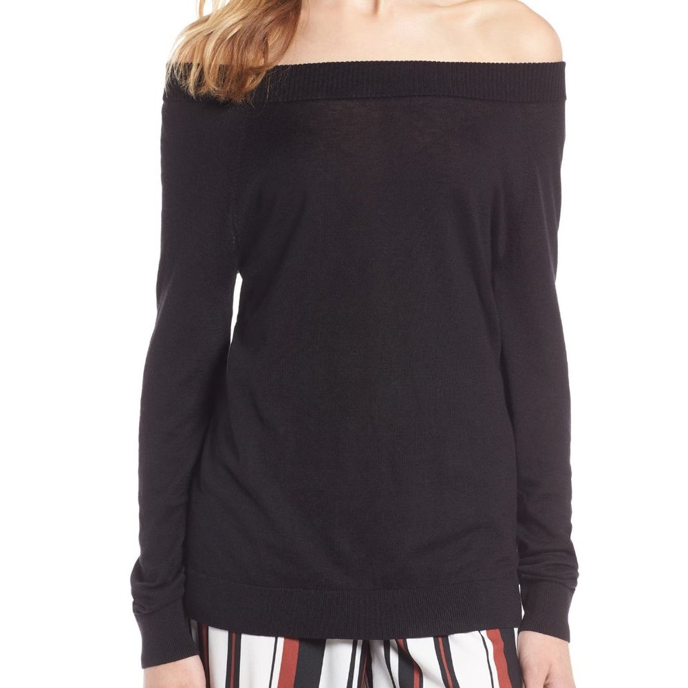 Halogen Convertible Bateau Neck Sweater in Black